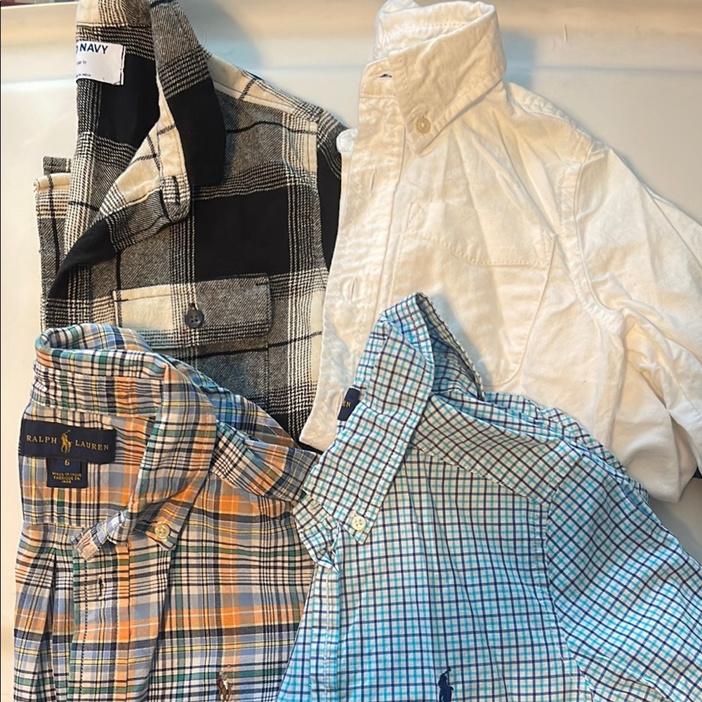 Ralph Lauren and Old Navy Plaid and White Long Sleeved Polo Shirts